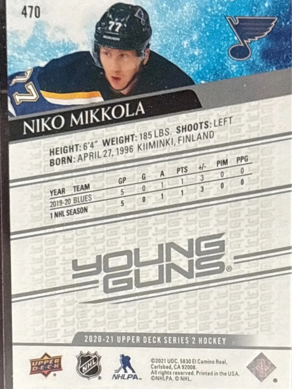 Upper Deck Young Guns Niko Mikkola Hockey Trading Card